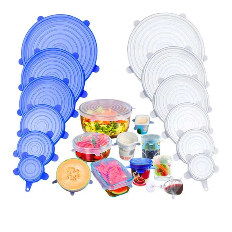 6PCS Silicone Stretch Lids Universal Silicone Food Wrap Bowl Pot Lid Silicone Cover Pan Cooking Kitchen Accessories