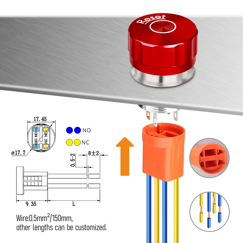 LANBOO 19mm Metal Mushroom emergency stop push button switch head waterproof IP65  Without LED