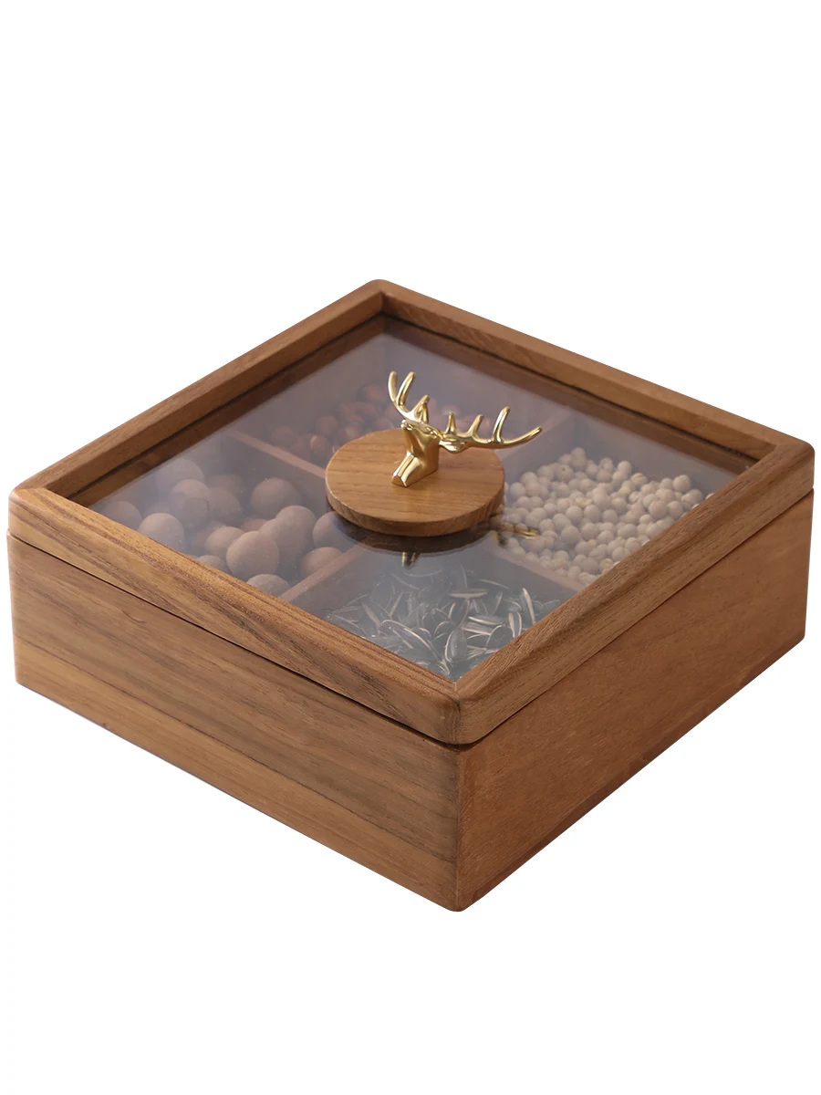 Chinese Solid Wood Dried Fruit Box Candy Box Living Room Home Compartment with Lid Dried Fruit Tray Tea Table