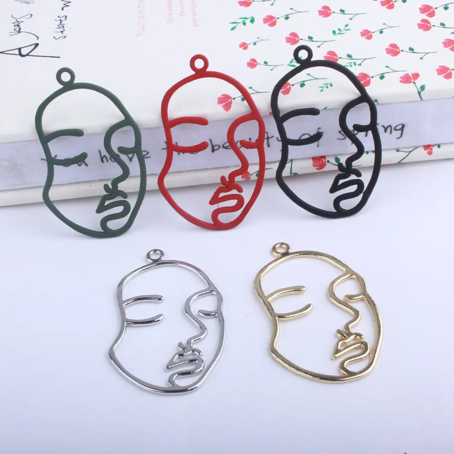 10PCS Gold/Silver Color And Rubber Lacquer Hollow Face Charms Connector Diy Jewelry Findings Earrings Accessories