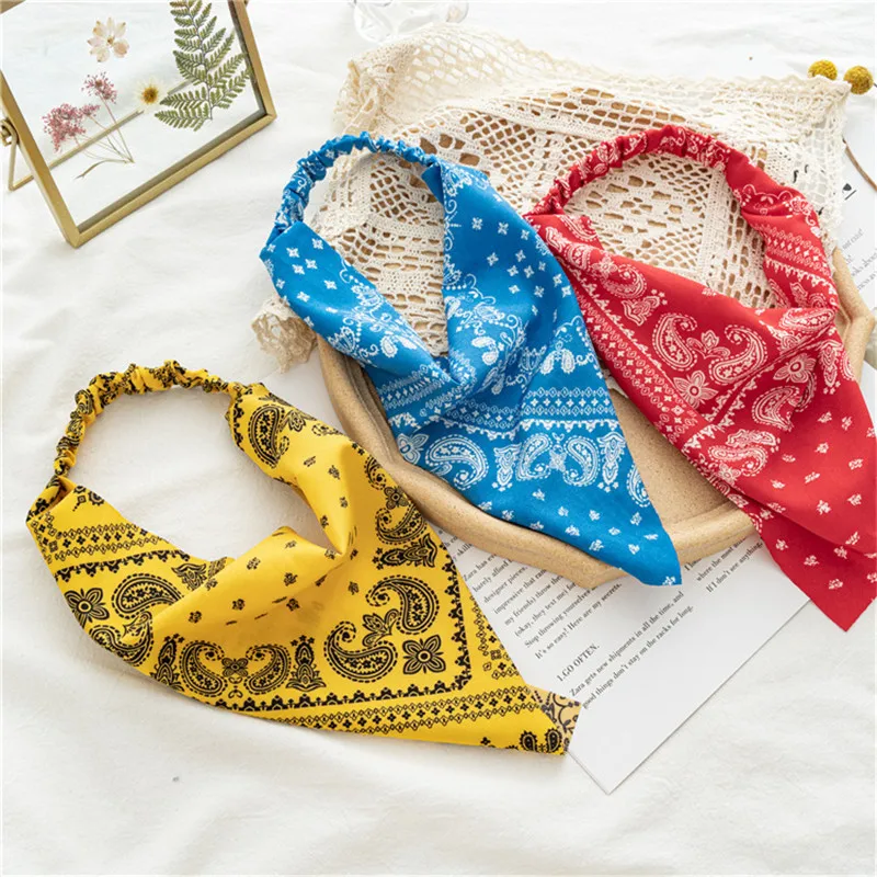 New Vintage Triangle Print Bandana For Women Bohemian Hair Scarf Summer Elastic HairBand Fashion Girl HeadScarf Hair Accessories