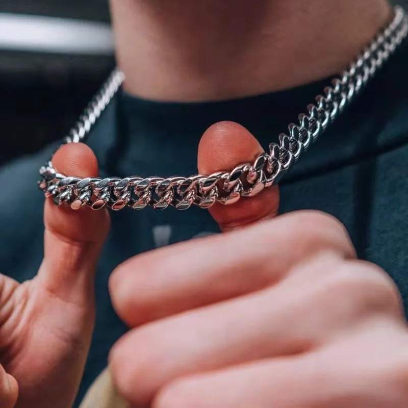Basic Punk Edelstahl 3,5,7mm Panzerketten-Halsketten für Männer und Frauen in Schwarz und Goldfarbe, Gliederketten-Choker, Massiver Metallschmuck – Detail 3