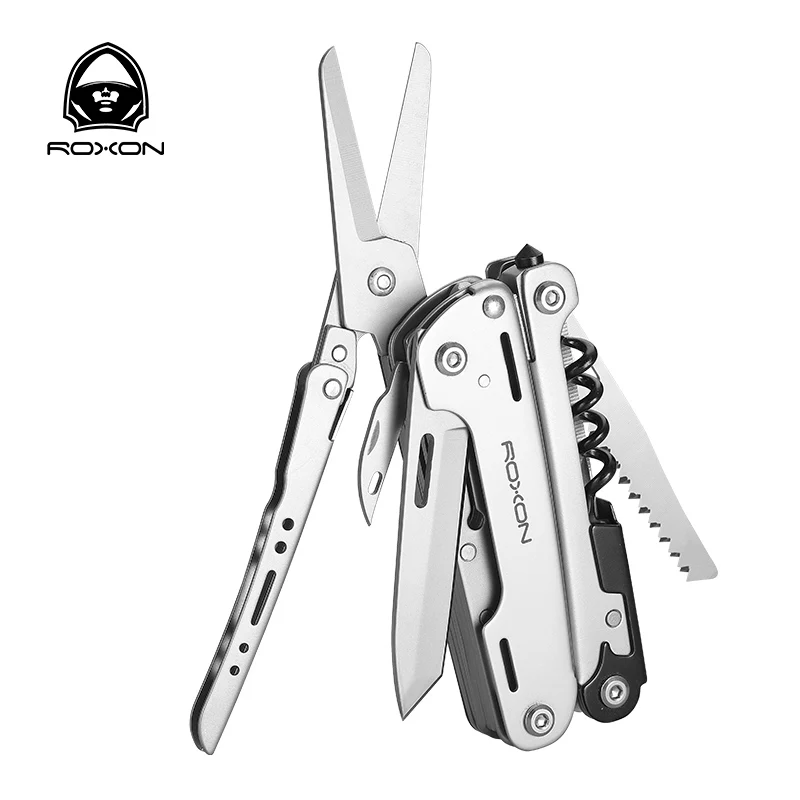 ROXON S801S 16-in-1 Multitool Pliers-Pocket knife, scissors, wire cutter, screwdriver, Bits Group, EDC tool, Survival, Camping,