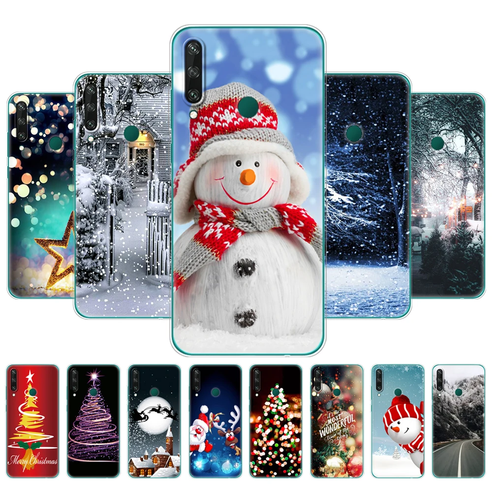 For Huawei Y6P Case 6.3 inch Back Phone Cover For Huawei y6p 2020 MED-LX9N Silicon Soft Bag winter christmas snow tree new year