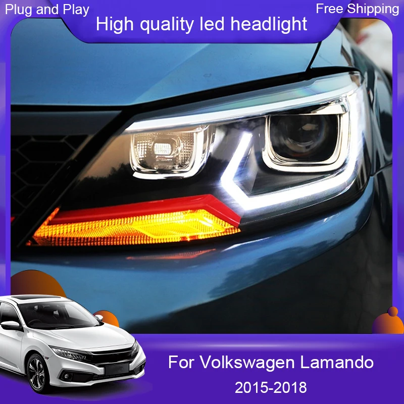 

car headlights For VW Lamando 15-18 Headlights Fog Lamp Daytime Running Lights DRL LED lens Bi Xenon Bulbs Car light Accessories