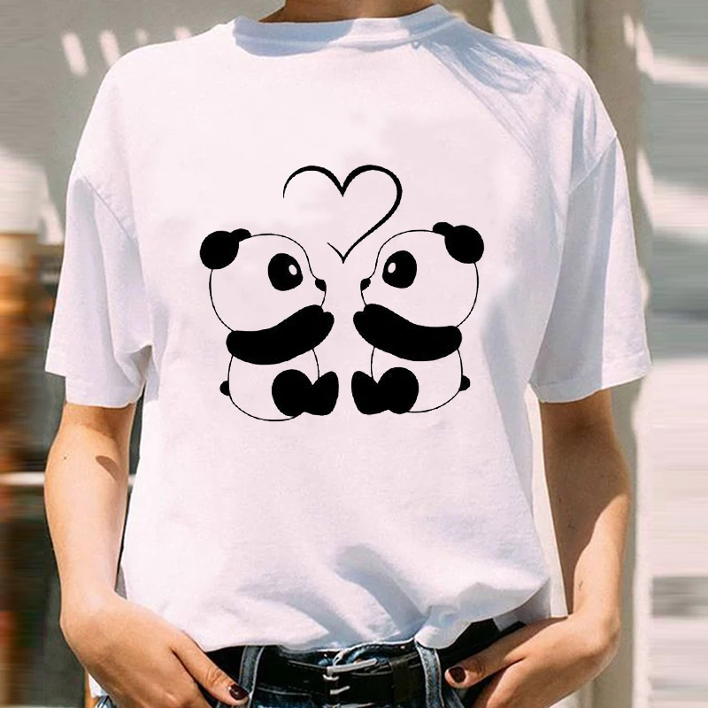 Women Sweet Funny Panda Cartoon Animal Summer Spring Girl 90s Short Sleeve  Lady Print Lovely Clothes Tops Tees Tshirt T-Shirt