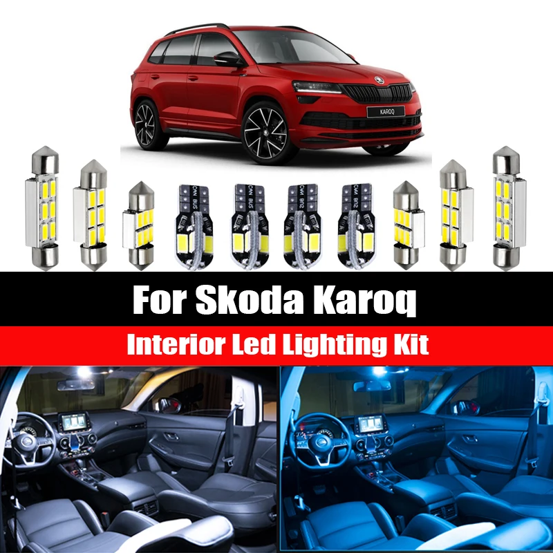 10pcs For Skoda Karoq 2017-2020 Canbus Car Accessories Interior LED Bulbs Vehicle Dome Map Reading Trunk Light Auto Lamp Kit