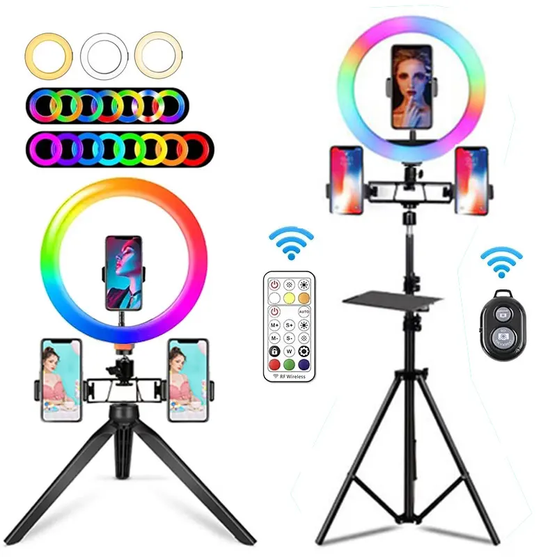 

10 Inch RGB Ring Light With Remote LED Photographic Ring Light Bluetooth Selfie Tripod With Stand for Tik Tok Youtube Vlog Live