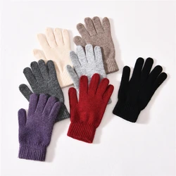 Guantes elásticos de dedo completo para mujer, manoplas cálidas y gruesas de Cachemira para conducir, de punto, para exteriores, para invierno