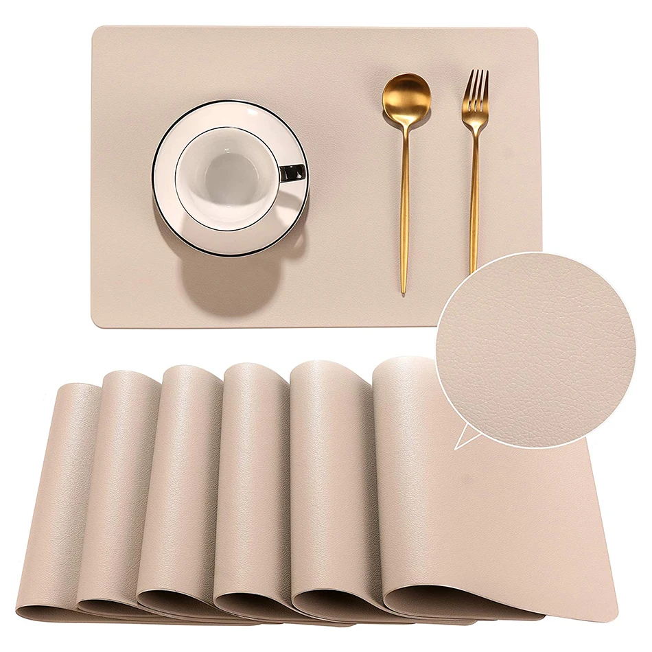 PU Placemats Leather Placemats  Heat Resistant Holiday Table Place Mats Solid Wipeable Waterproof  for Dinner Table Decor