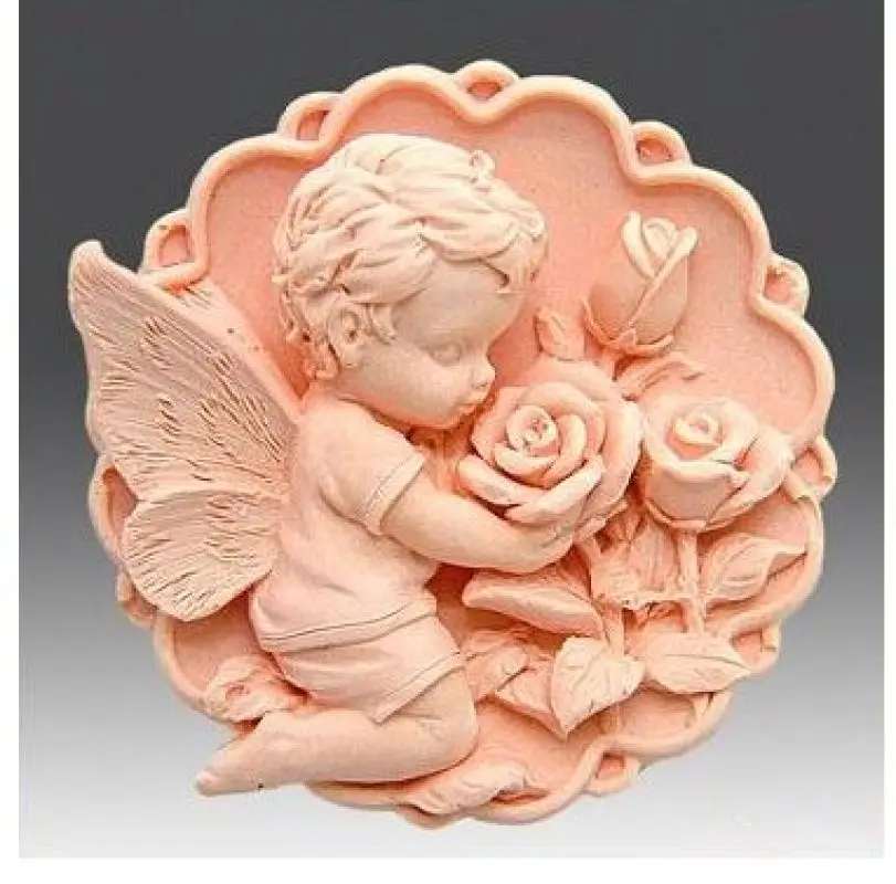 Angel Shape Bathing Soap Mold Rose Patter Round Silicone Molds Food Grade Safe Bath Salt Soap Making Tool Hand Made Soap Mould