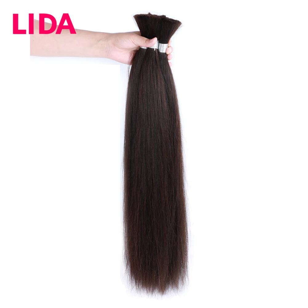 Lida-extensiones de cabello humano brasileño No Remy, mechones de cabello humano trenzado sin trama a granel, 100g por pieza