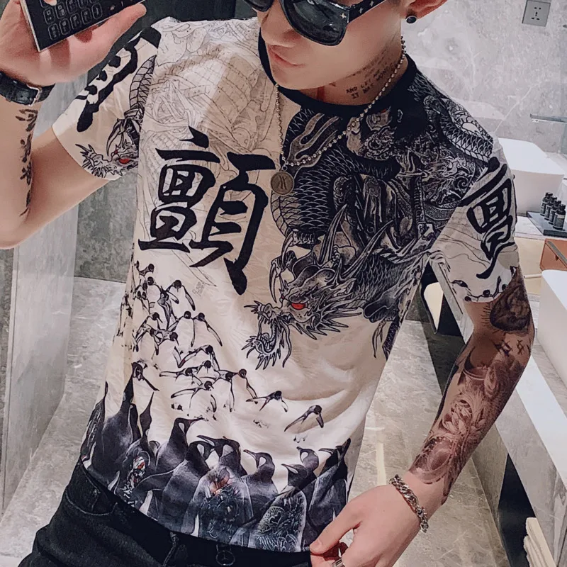 Chemise Homme Luxury Baroque Tee Shirt Homme Streetwear Playeras De Hombre 2020 Summer T Shirts Printed T Shirts Slim Fit Tshirt