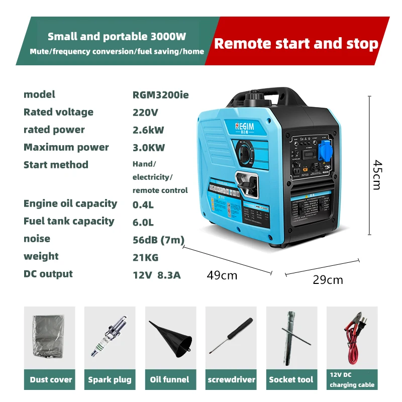 3KW  gasoline generator,220V silent frequency conversion 3000W household small outdoor car single-phase generator RGM3200ie