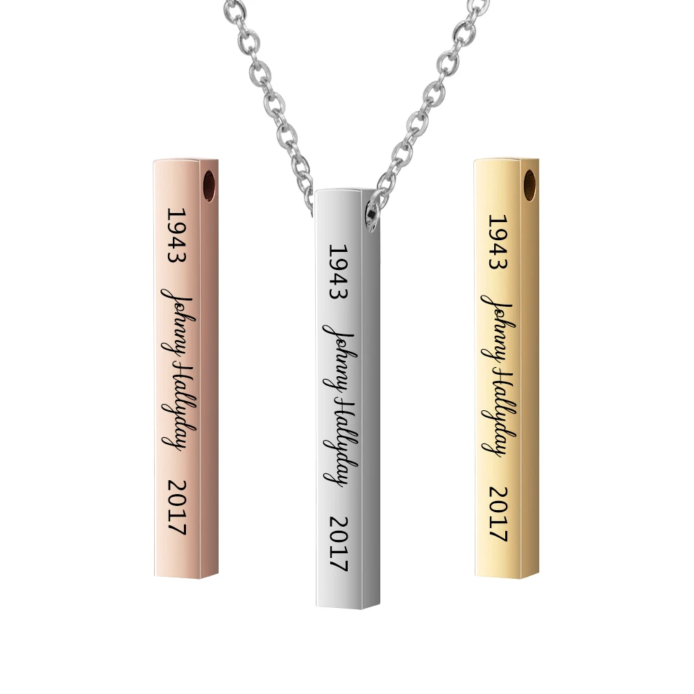 Customized French Rocker Johnny Hallyday Bar Necklace Engraved Date Name Pendant Fans Souvenir Jewelry Gift  5-Colors