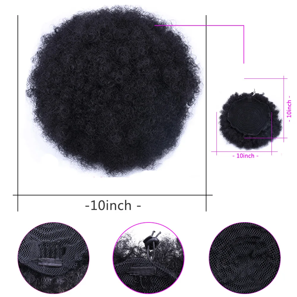 10inch Afro Puff Drawstring Ponytail for Girls Black Women Large Size Synthetic Hair Buns Kinky Curly Hair Donut Chignon