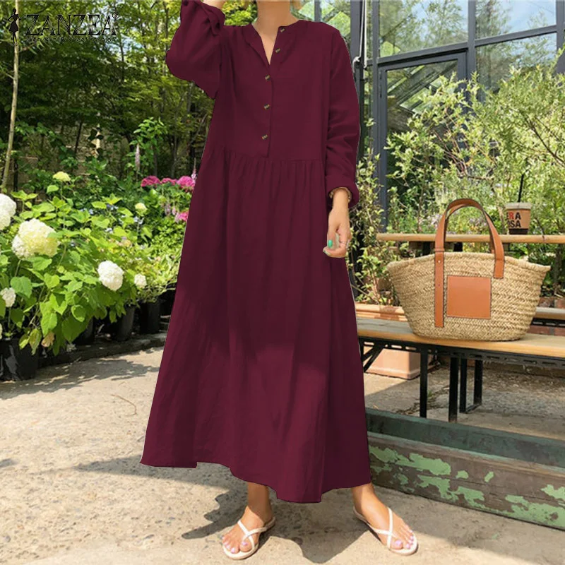 Elegant Button Shirt Dress Women\'s Spring Sundress ZANZEA 2023 Casual Long Sleeve Maxi Vestidos Female Baggy Robe