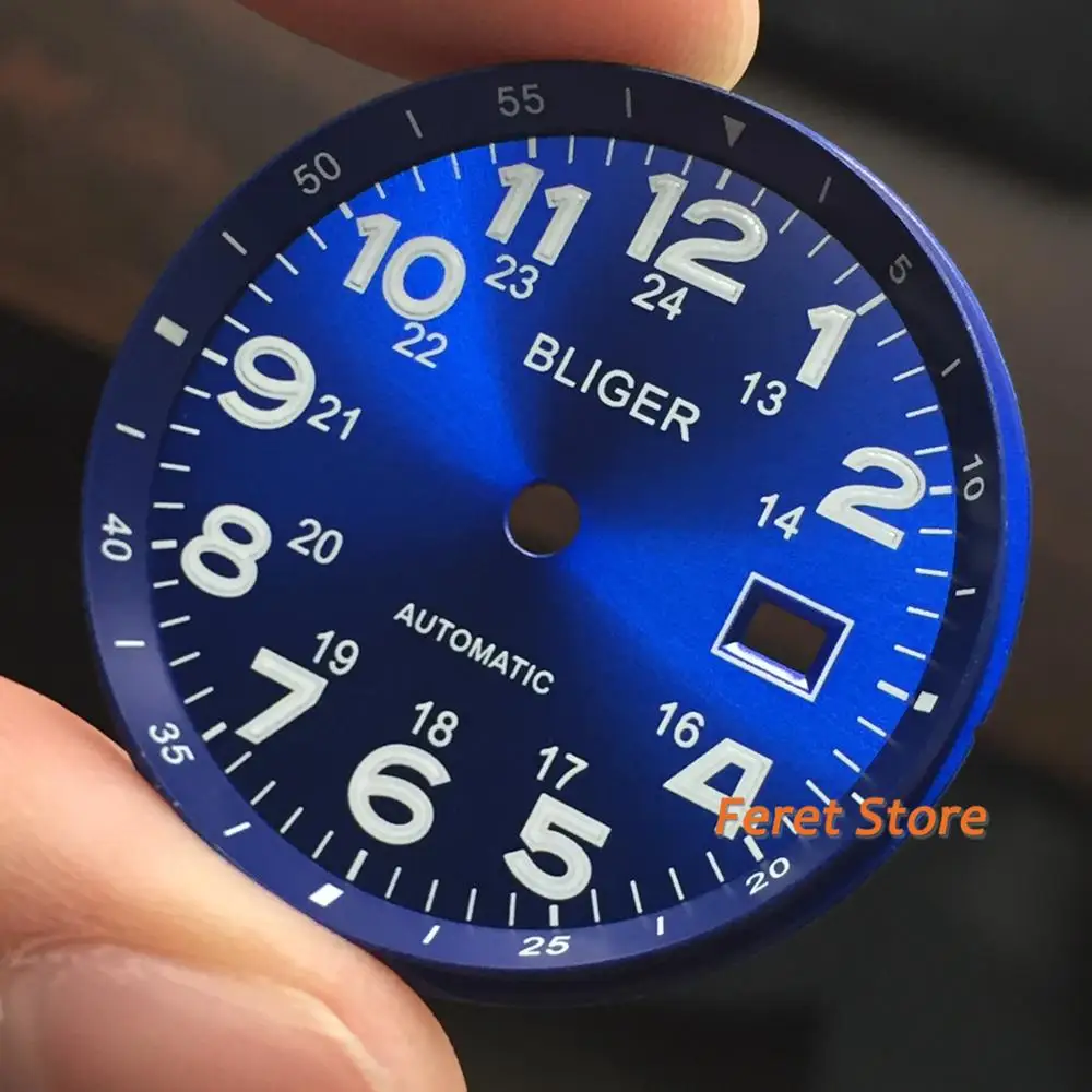 New  Bliger Top luxury 33mm Blue Luminous dial date window markings fit 2824 2836 Miyota 8215 8205 821A movement men watch