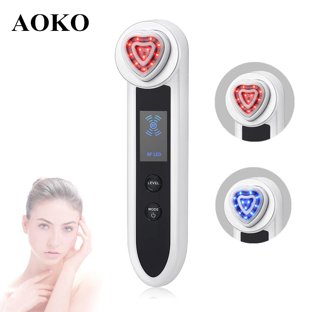 AOKO Rechargeable EMS Ion Beauty Machine Cooling Hammer Face Lift Skin Tighten Facial Massager LED Beauty Device Skin Rejuvenati