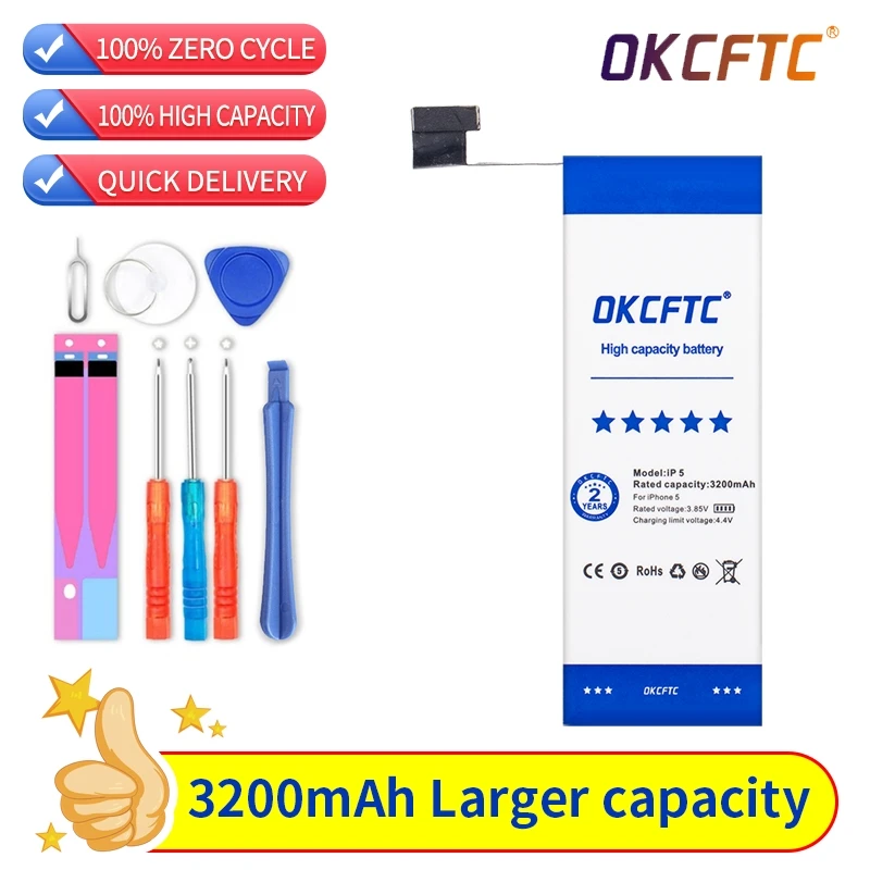 Lithium Battery For iphone 5 5G Battery Real 3200mah New 3.8V Replacement Battery For iphone 5 5G With Repair Tools Kit