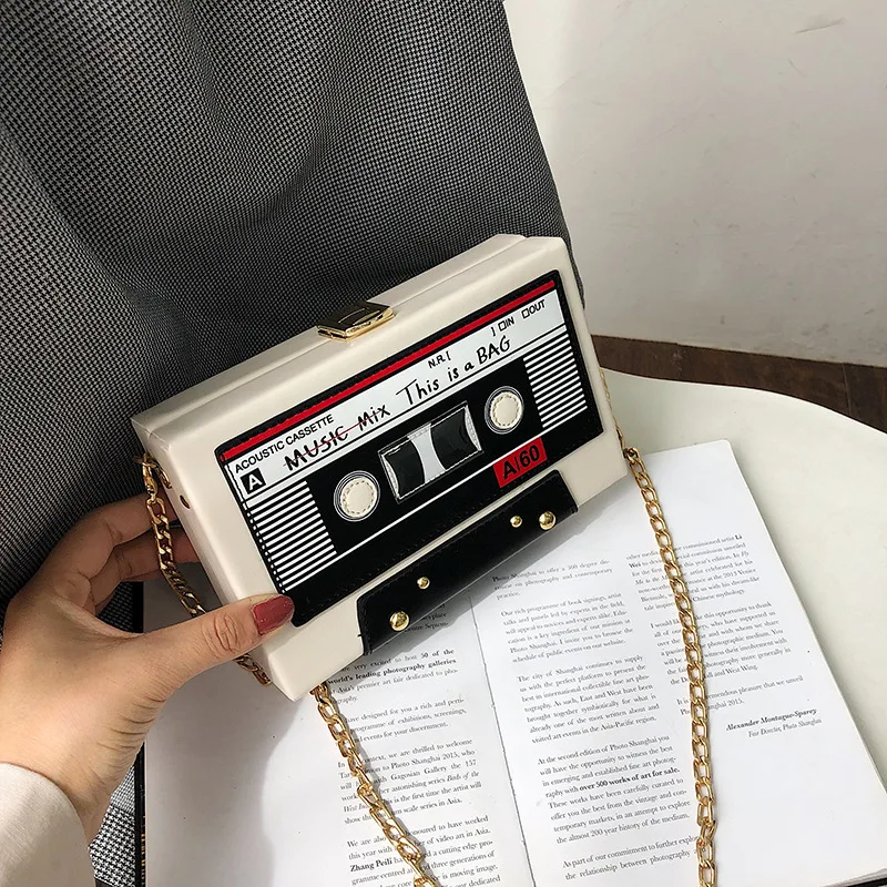 Women Shoulder Bag New Tape Recorder Women's Bags Cute Funny Cartoon PU Leather Chain Crossbody Bag Female Day Clutches Bag C172