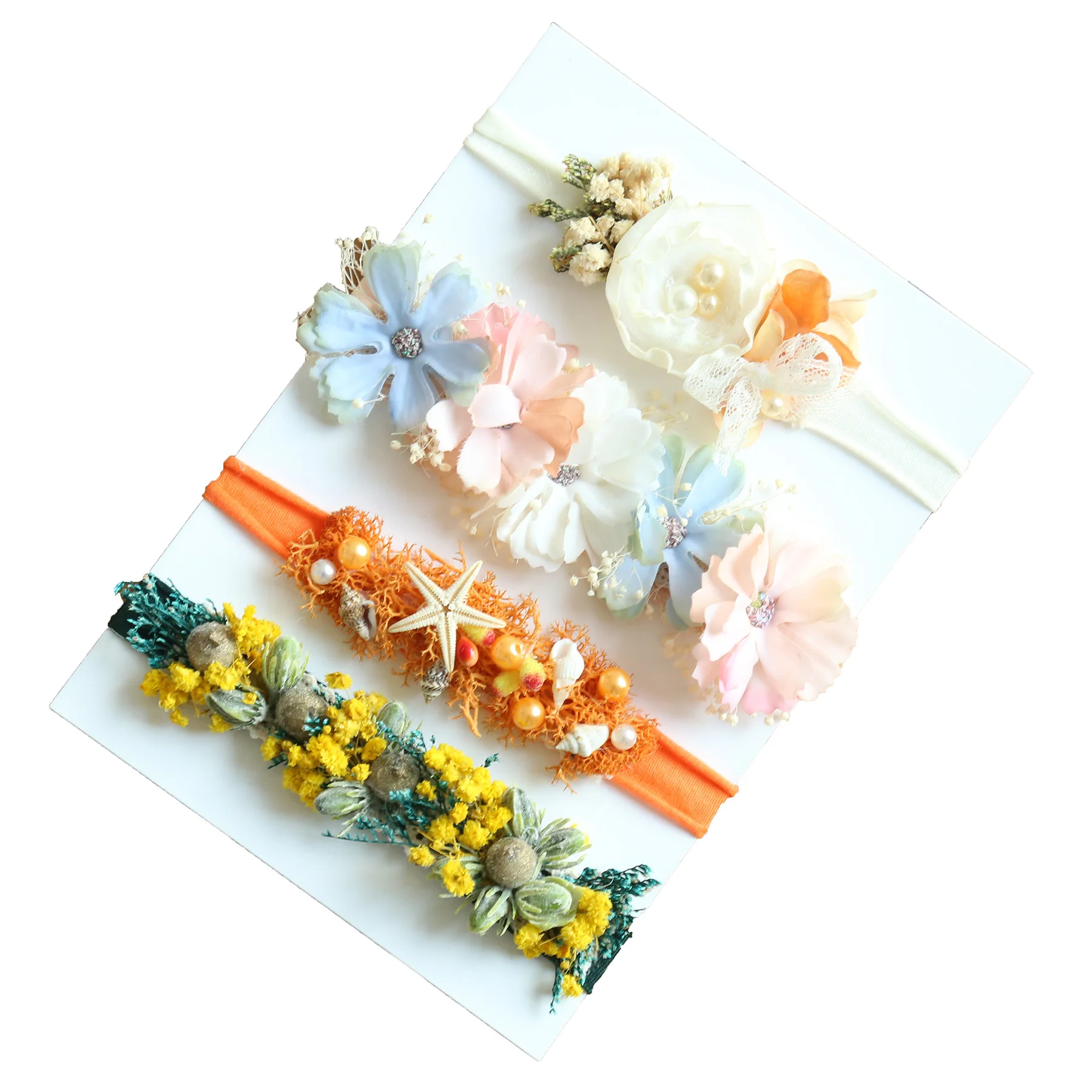 Newborn Girl Crown Headband Flower Wreath Set Newborn Photography Props Baby Tieback Flower Hairband Photography Accessories