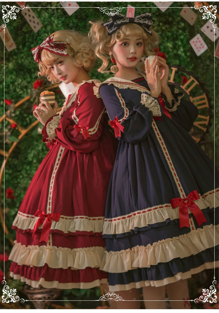 Palace prinzessin süße lolita kleid vintage sailor kragen laterne hülse hohe taille viktorianischen kleid kawaii mädchen gothic lolita op