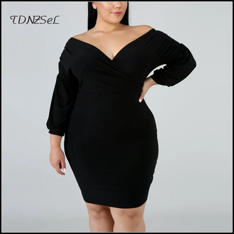 Thanh Lịch Plus Size Nữ Dài Tay Đầm Đen Ôm Sát Thun Gợi Cảm Mini Thời Trang Câu Lạc Bộ Đảng Nhà Thiết Kế Lò Xo tùy Chỉnh