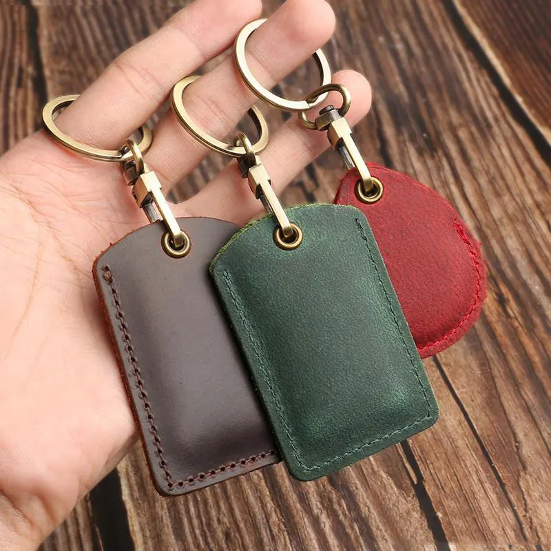 Leather Access Card Cover Keychain Pocket Bus Card Keychains Mobile Phone Bag Car Pendant Key Ring Gift Accessories Key Chain