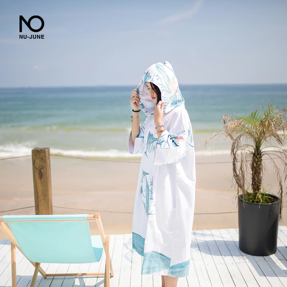 Nu-june-Bata cambiante con estampado de microfibra para hombre y mujer, Toalla de baño con capucha para exteriores, Poncho de playa, bata de baño