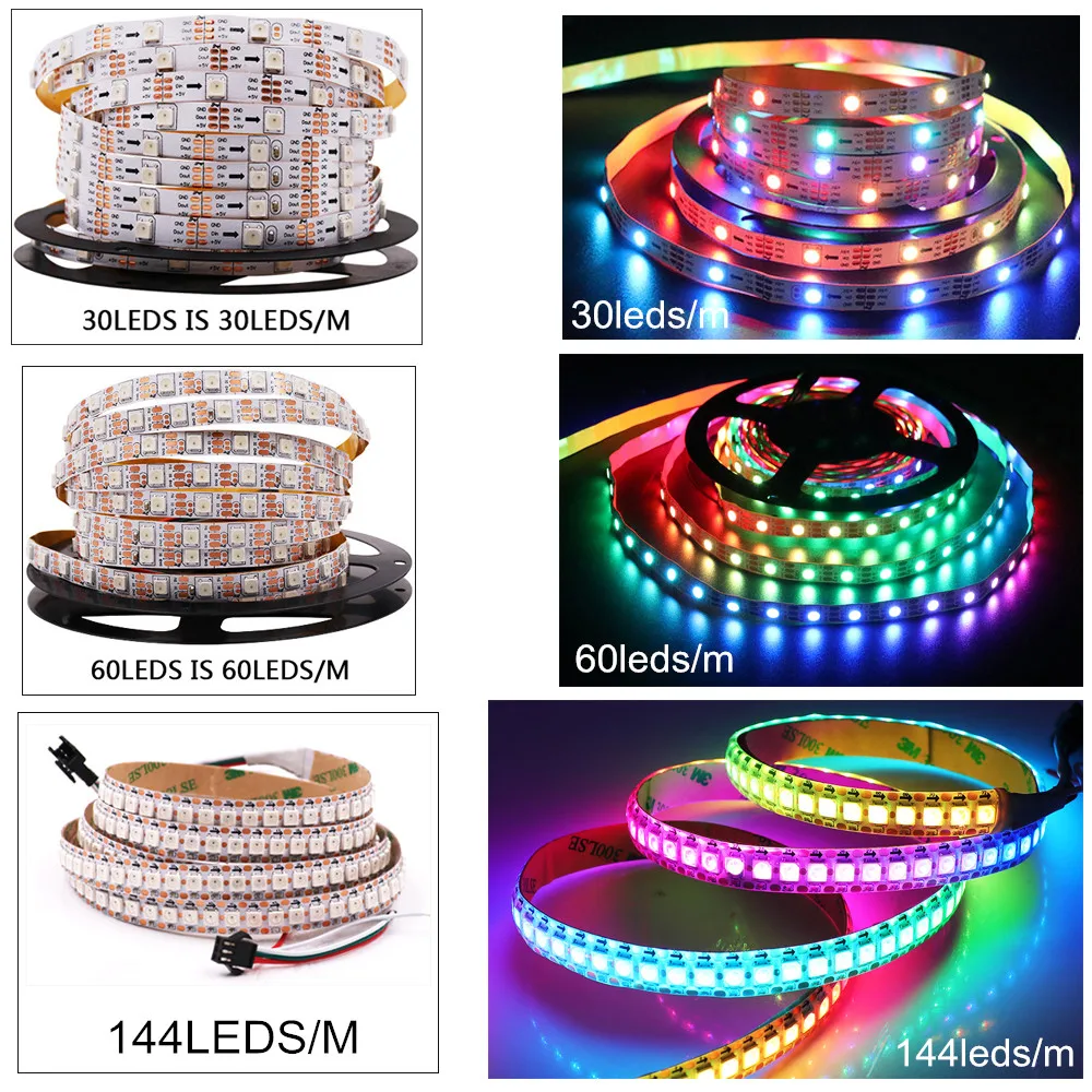 Imagem -04 - Faixa de Led Rgb Inteligente Pixel Ws2812b 5050 Ws2812 ic Ip30 Ip65 dc 5v 1m 3m 5m 30 60 144 Pixels Leds m