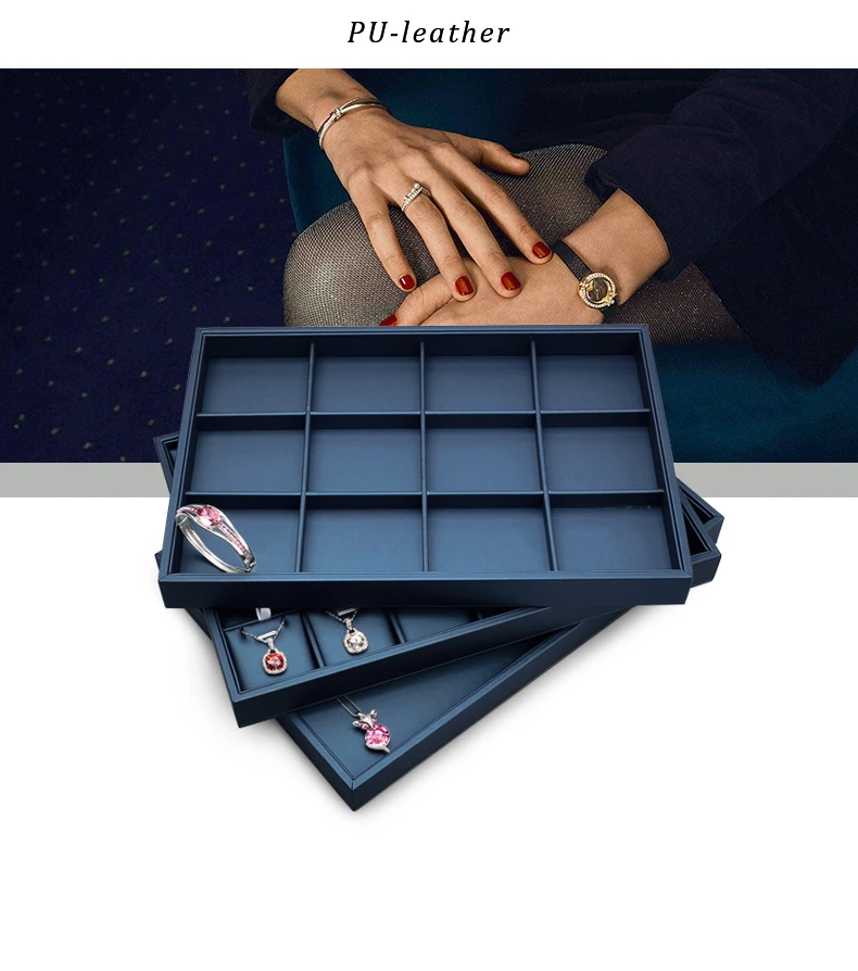 Oirlv Schmuck-Display-Platte, Schmuck-Tablett, blauer Ring, Halskette, Ausstellungsstand, Leder, Armband, Verpackung, Schmuck-Organizer-Tablett – Detail 1