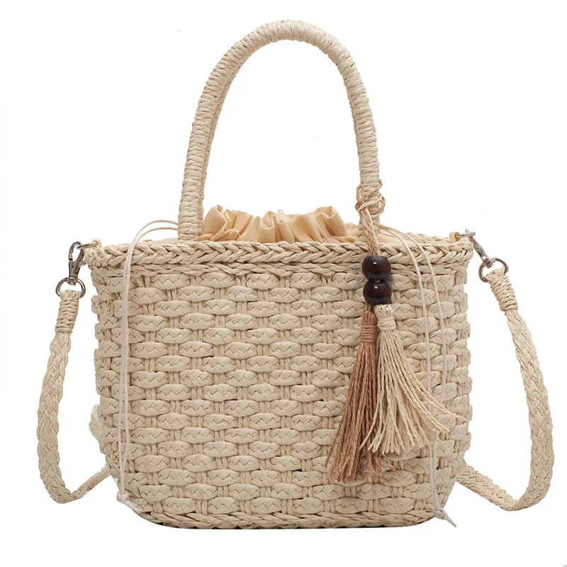 Woven Straw Bucket Shoulder Bags For Women 2021 Summer Straw Crossbody Bag Women Designer Handbags Travel Beach Holiday Tote Bag