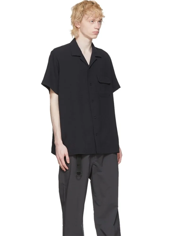 Men's new menswear fashion trend J hair stylist stage style personality pocket short sleeve casual loose large shirt