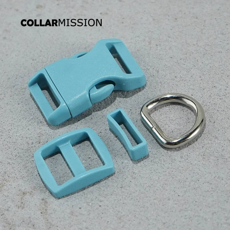 (plastic buckle+Tri-Glid+square keeper+D ring) DIY dog collar 20mm webbing sewing quality beautiful accessory premium lake blue