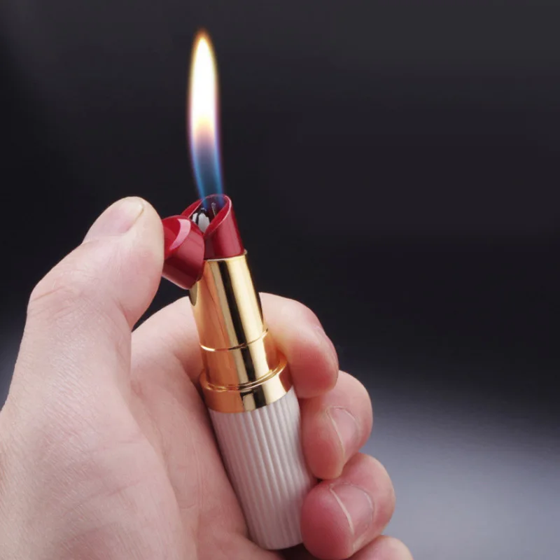 Creative  Novelty Lipstick Shape Flame Lighters Refillable Butane Gas Cigarette Lighter Best Gift For Smokers