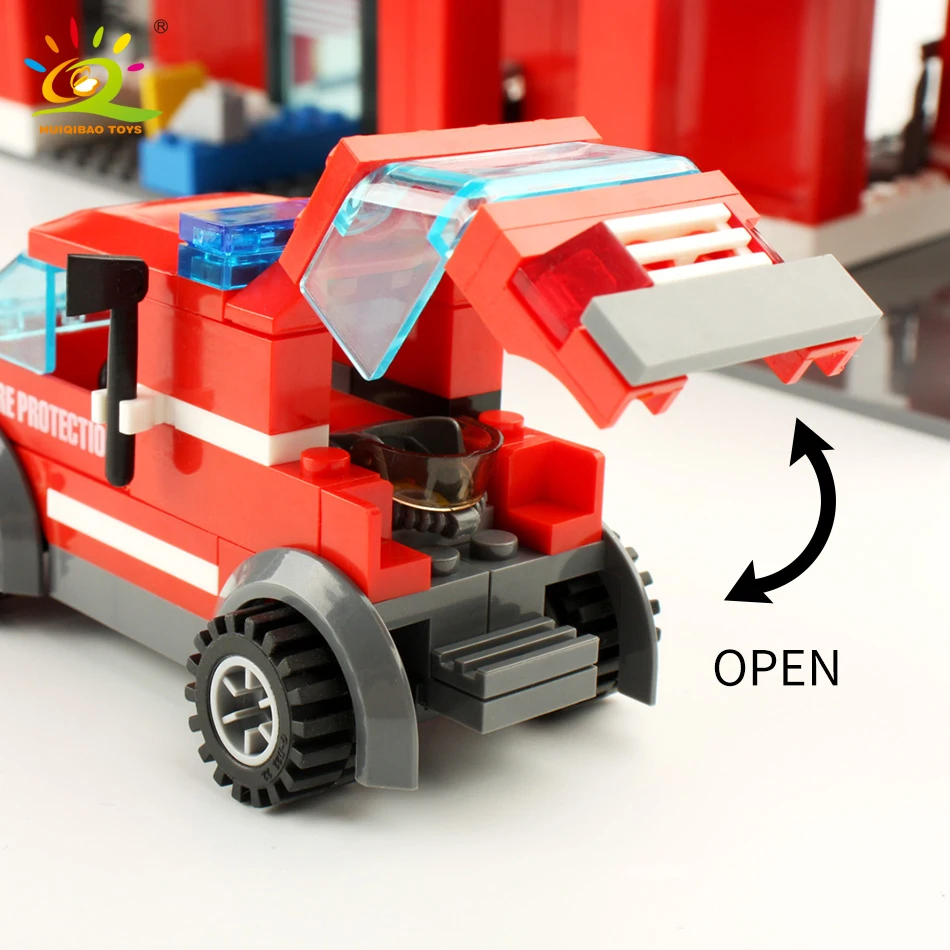 HUIQIBAO 756pcs Fire Station Model Building Blocks Truck Helicopter Firefighter Bricks City Educational Toys For Children Gift