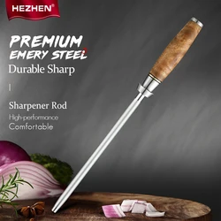 HEZHEN Knife Sharpener Rod  Diamond Sharpening Figured Sycamore Wood Handle Wear-Resistant Kitchen Tools