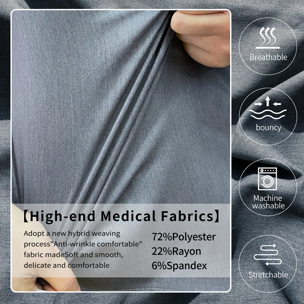 High Quality Denim Gray Scrubs Suits Tooth Check Workwear Spa Uniforms Beautician Scrub Work Suit Wholesale Scrubs Women Uniform