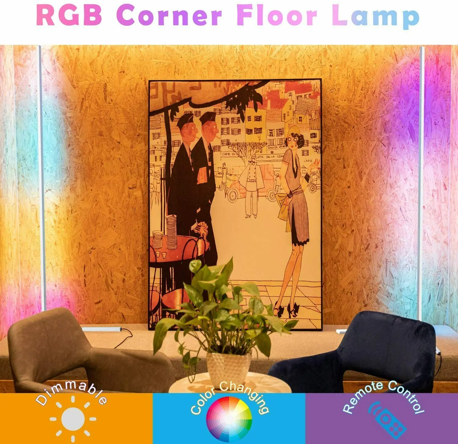 Modern RGB LED Corner Lamp, Pé Lamp, mudança de cor com controle remoto para quarto Decor