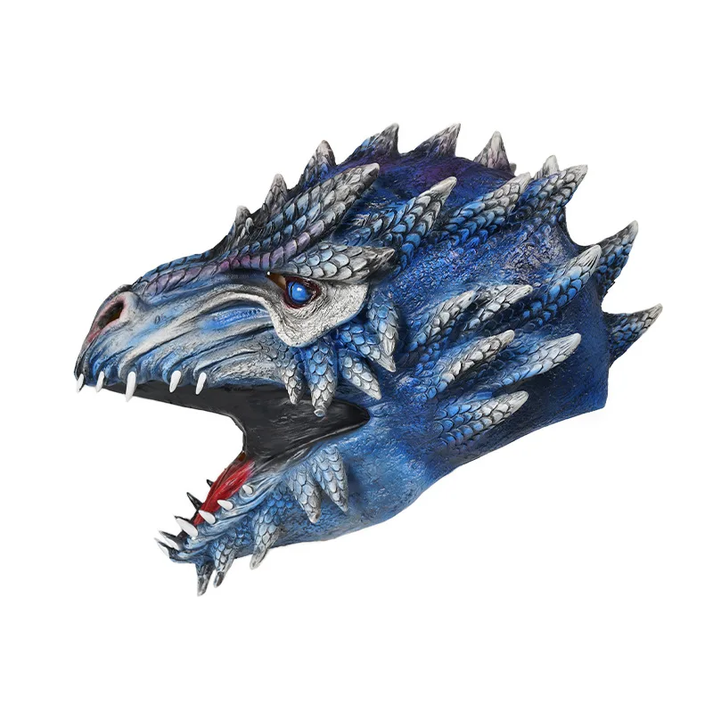 Realistic Ice Blue Dragon Latex Mask Halloween Costume Props For Adult Festival Party Dinosaur Headgear Novelt Gift