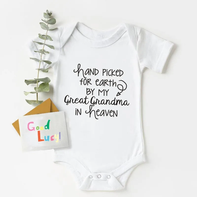 Hand Picked for Earth Great Grandma in Heaven Baby Bodysuit White Cotton Newborn Jumpsuit Outfits Clothes