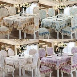 High-end Linen Lace Table Cloth Table Flag Chair Cover High quality Embroidery Jacquard Rectangle European Kitchen Table Cover A