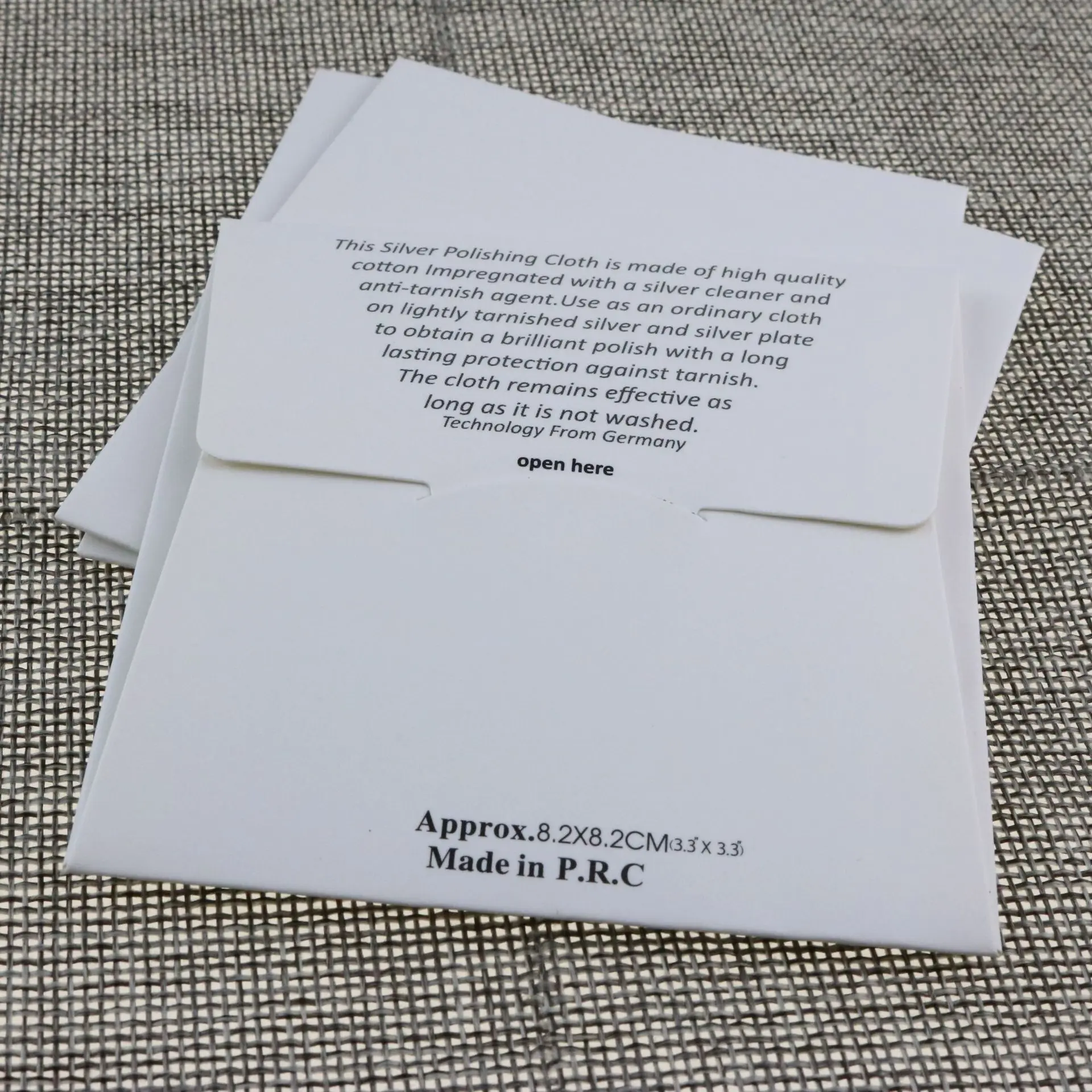 100PCS 8*8cm Micro Suede Silver Jewelry Polishing Cloth With White Envelope Paper Case Individual Packaging Custom Logo