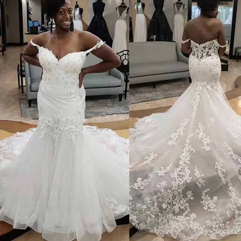 Vestidos De Novia elegantes con apliques De encaje, vestidos De Novia sin hombros De princesa y Sirena, vestidos De Novia hechos a medida