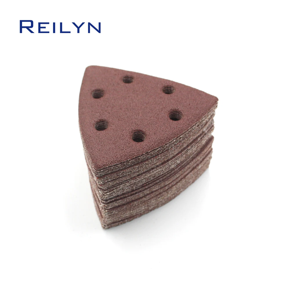 10pcs 6 Holes Flocking Triangle SandPaper Polishing Pad 90x90x90mm SandPaper Tray Mesh 40-1000 Aluminum Oxide Sanding Disc