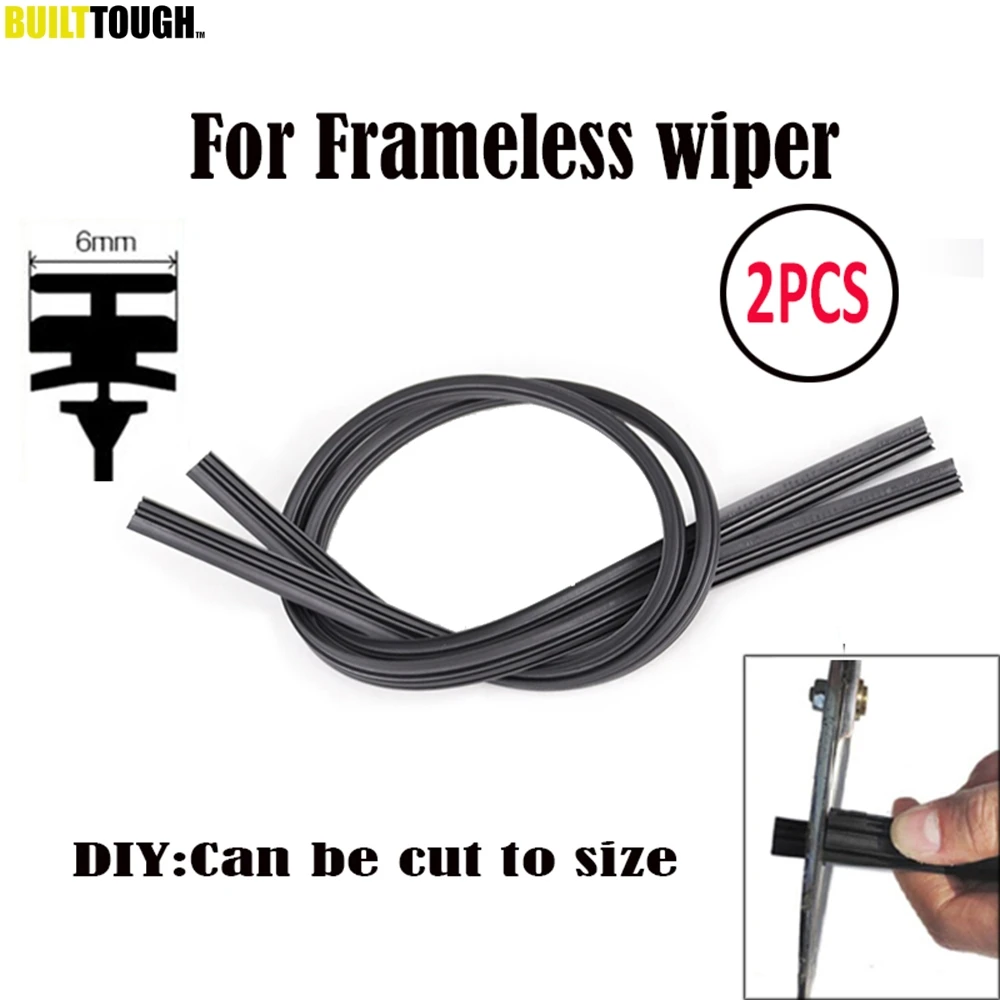 2Pc 6mm 24\'\' 26\'\' Car Rubber Bracketless Wiper Blade Refill Frameless Wiper Refills Universal Windscreen Windshield Front Window