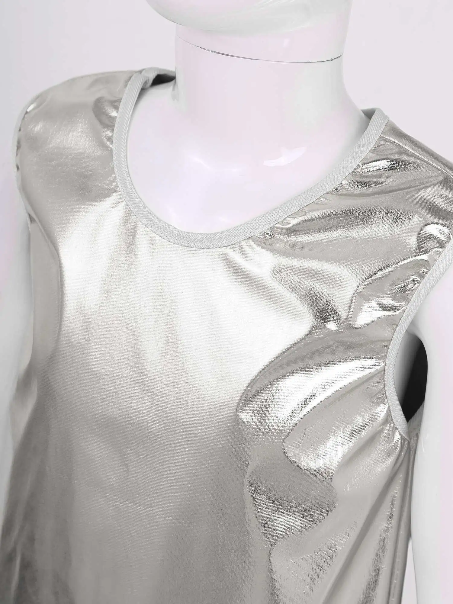 Hip Hop Kids Clothing Shiny Metallic Solid Color Sleeveless Vest Ballet Dance Tank Tops Jazz Dancing Performance Party Costume