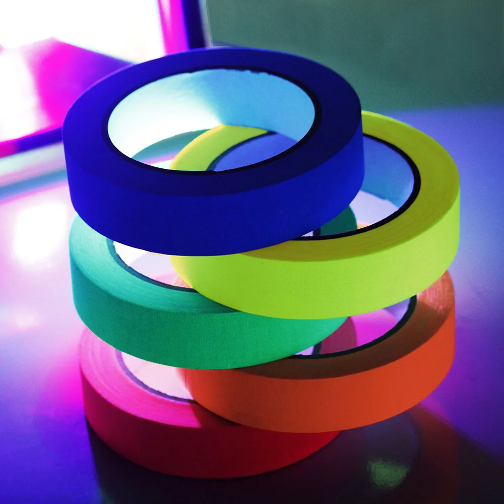 6pcs/Set Luminous Sticker UV Blacklight Reactive Glow In The Dark Tape Neon Gaffer Tape Safety Warning UV Tape For Home Decor