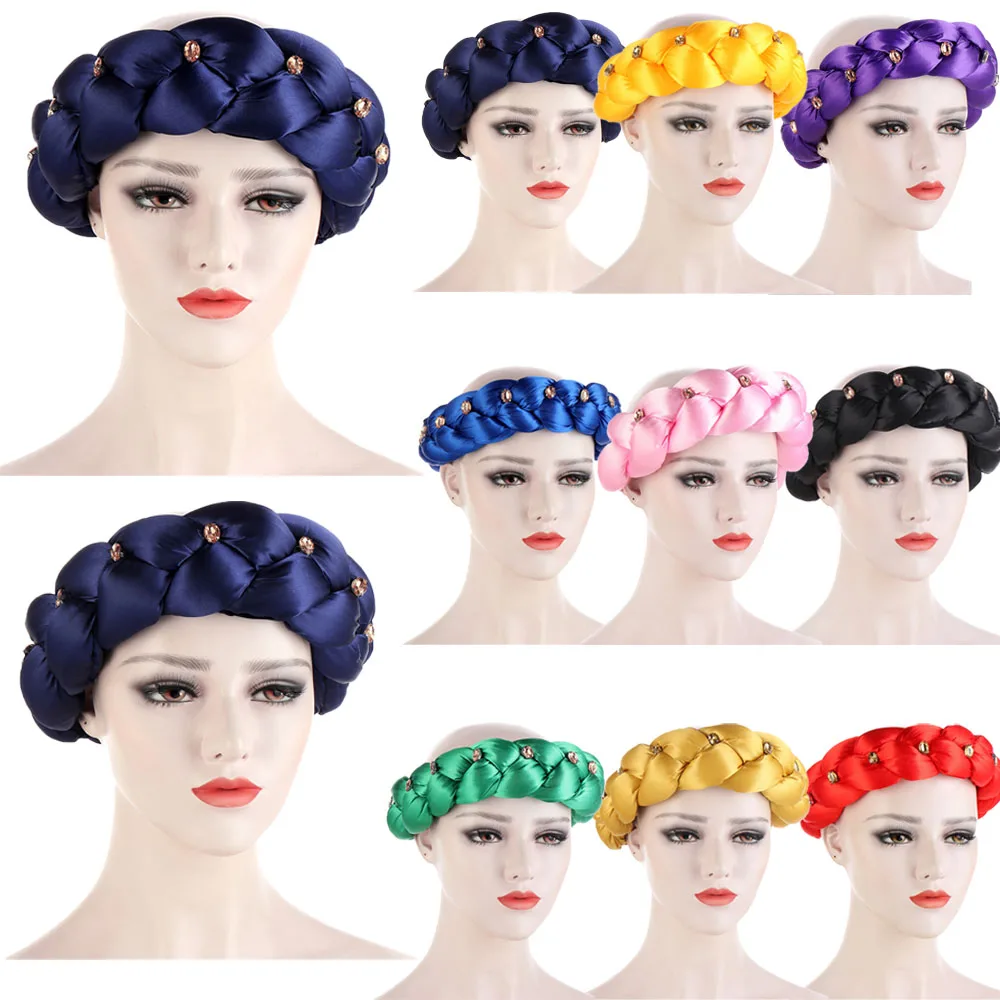 Latest Candy Color Women Braids Headtie Elastic Hair Bands Nigerian Turban African Cap Female Head Wraps Headwear Accessories